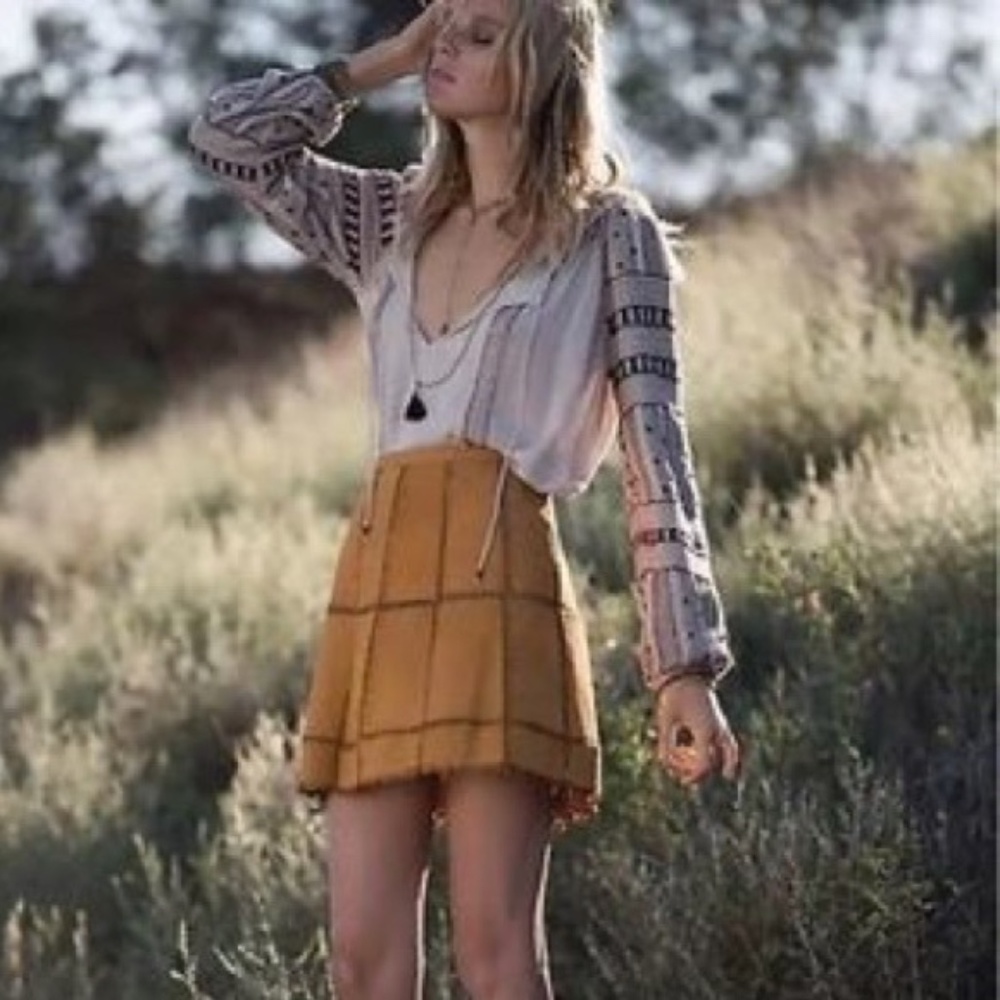 Free People Piece Out Suede skirt Mustard Yellow